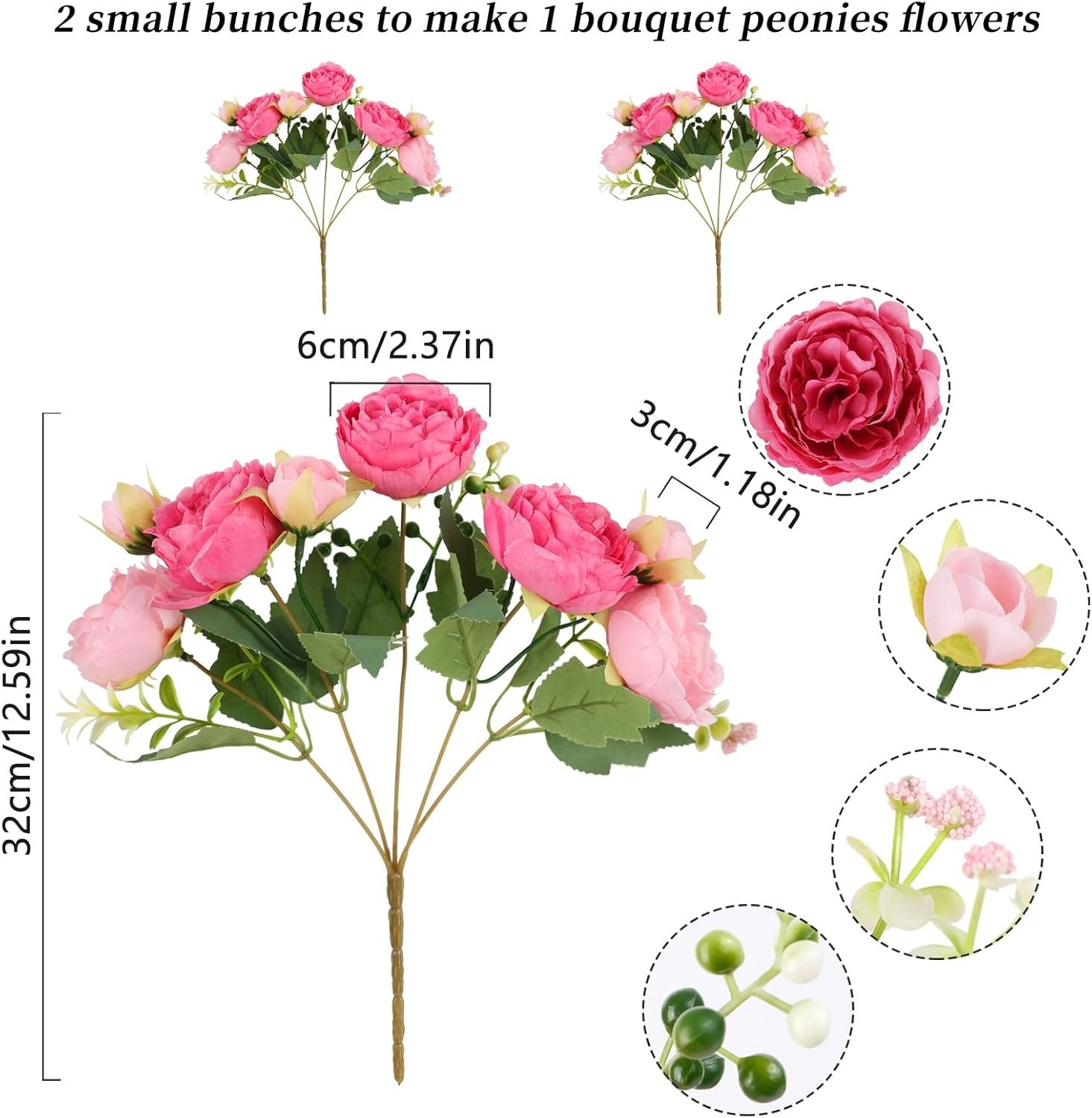 Artificial Flowers 2 Bundles Pink Artificial Peonies Fake Peony Bulk Silk Flo…