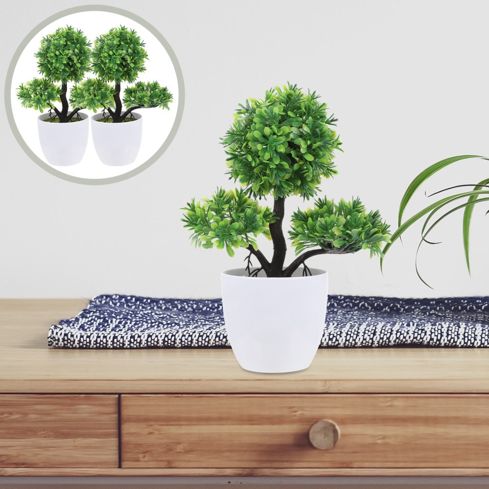 2Pcs Fake Plants Potted Green Artificial Plants for Bedroom and Living Room