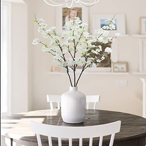 CISDUEO 3Pcs Artificial Cherry Blossom Flower Silk Peach Flowers Bulk White
