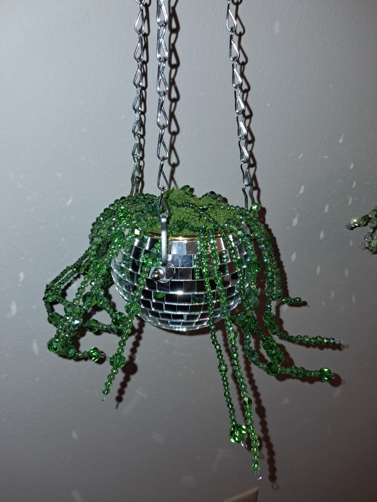 Handmade Hanging Beaded Plant In A 4in Disco Ball Planter