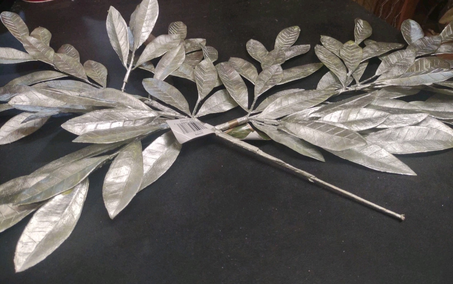Set of 2 Plastic Bay Tree Branches 23″ Metallic Silver Floral Foliage Leaf Stems