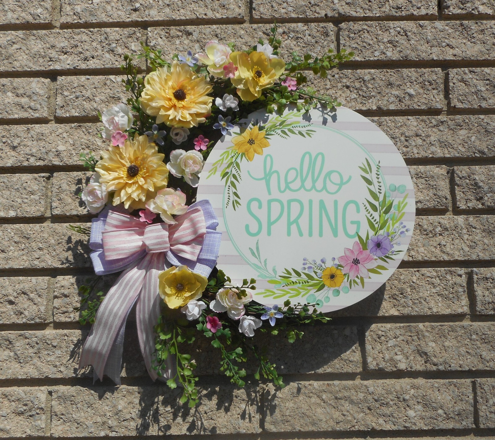 17″ Hello Spring Pink Ranunculus Yellow Dahlia Purple Floral Grapevine Wreath