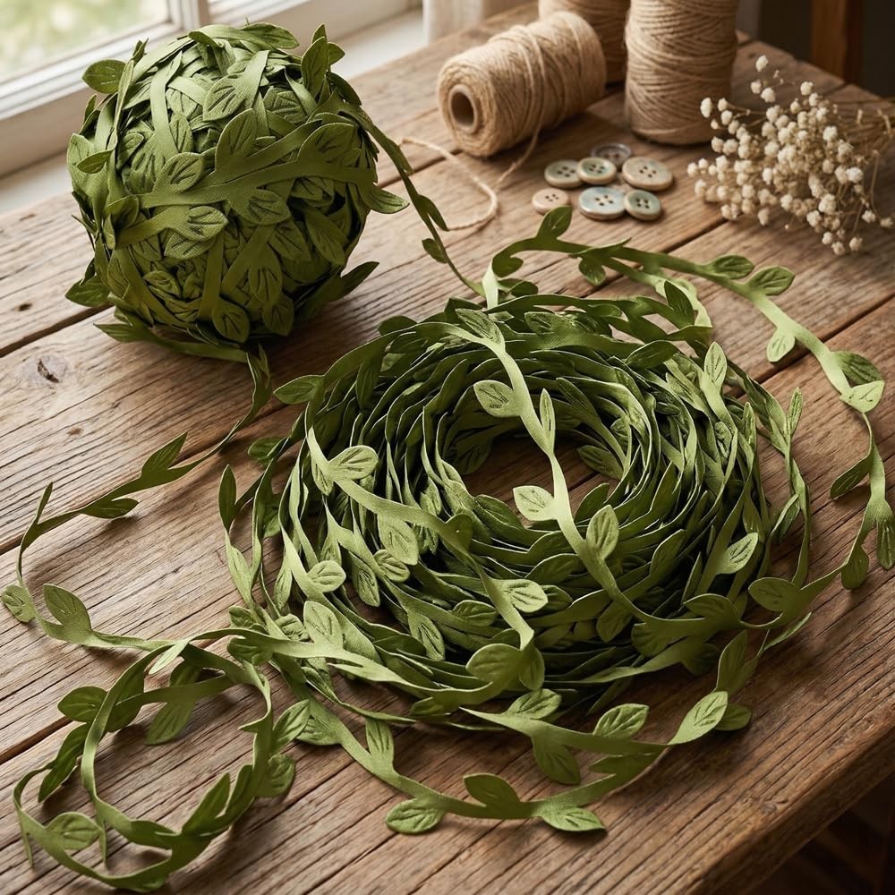 Artificial Ivy Vine -20 Yards Faux Green Leaf Ribbon Roll with Realistic Leav…
