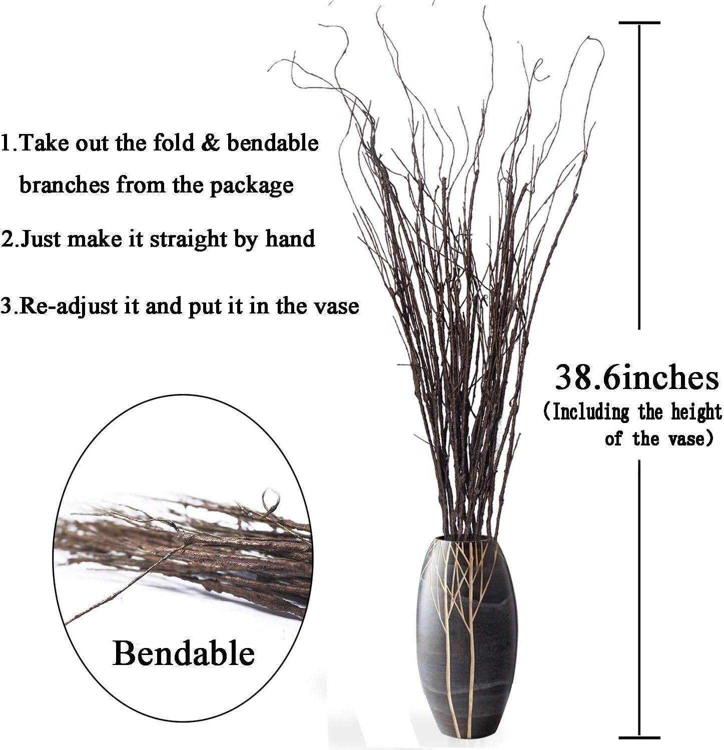 10PCS Lifelike Curly Willow Branches Decorative Dried Artificial Twigs, 30.7 …