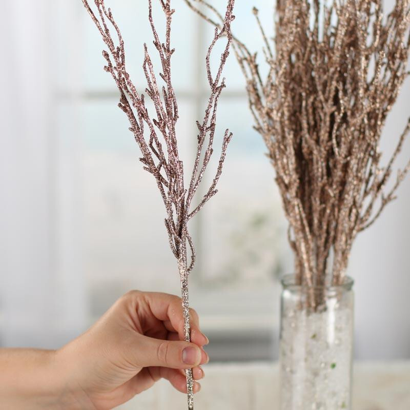 Factory Direct Craft Group of 12 Glitzy Rose Gold Glitter Twig Embellishing