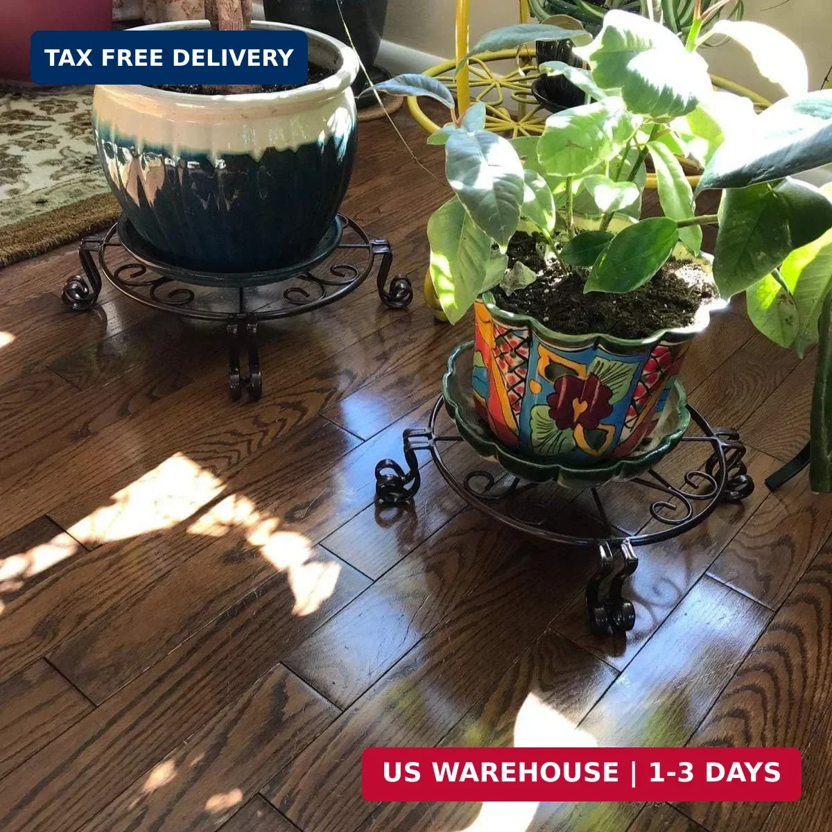 Black Plant Stand for Flower Pot Heavy Duty Potted Holder Indoor Outdoor Metal R