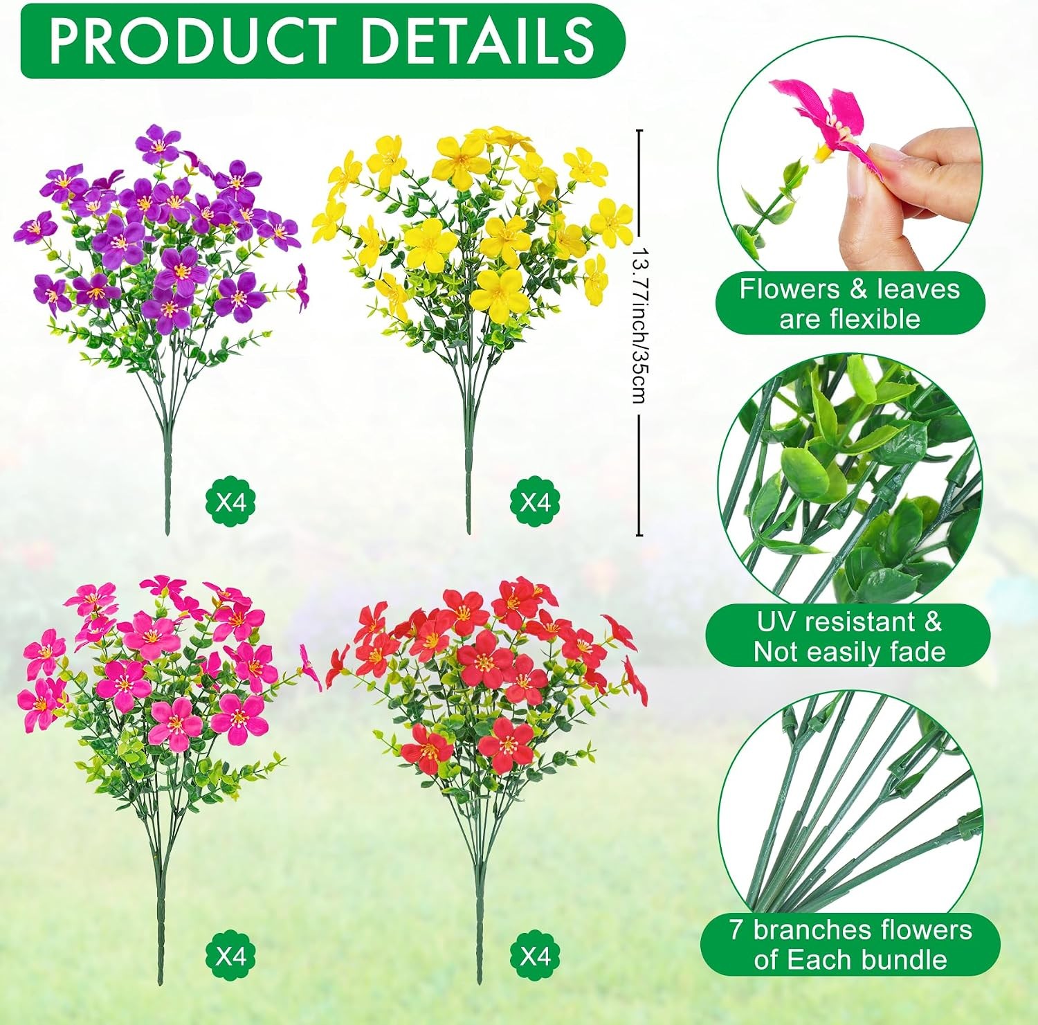16 Pcs Artificial Flowers for Outdoors Decoration, Mixed | Fake silk flowers, UV
