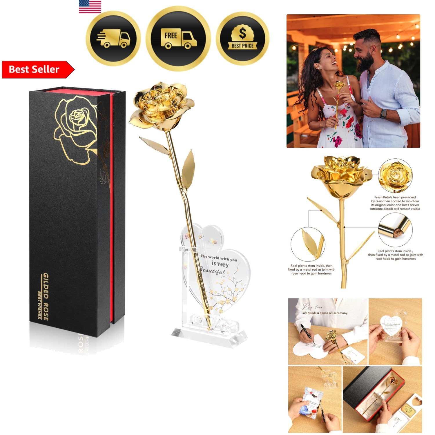 Gold Dipped Rose Real 24K Gold Rose Romantic Gift for Women Anniversary