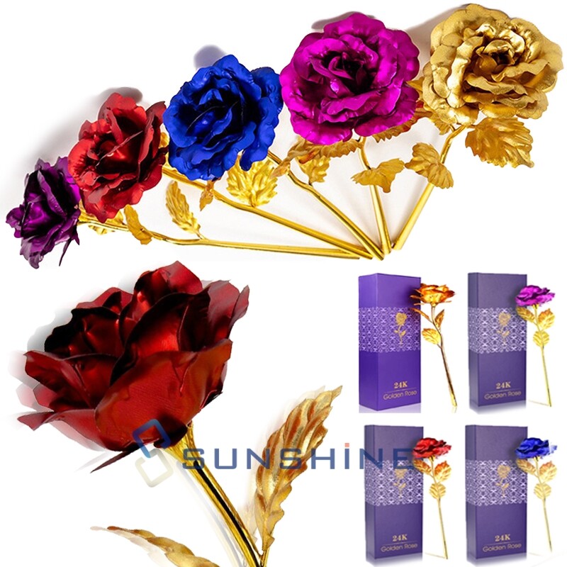 Gold Plated 24k Dipped Rose Flower In Glass Dome Romantic Gift Love For Mom Girl