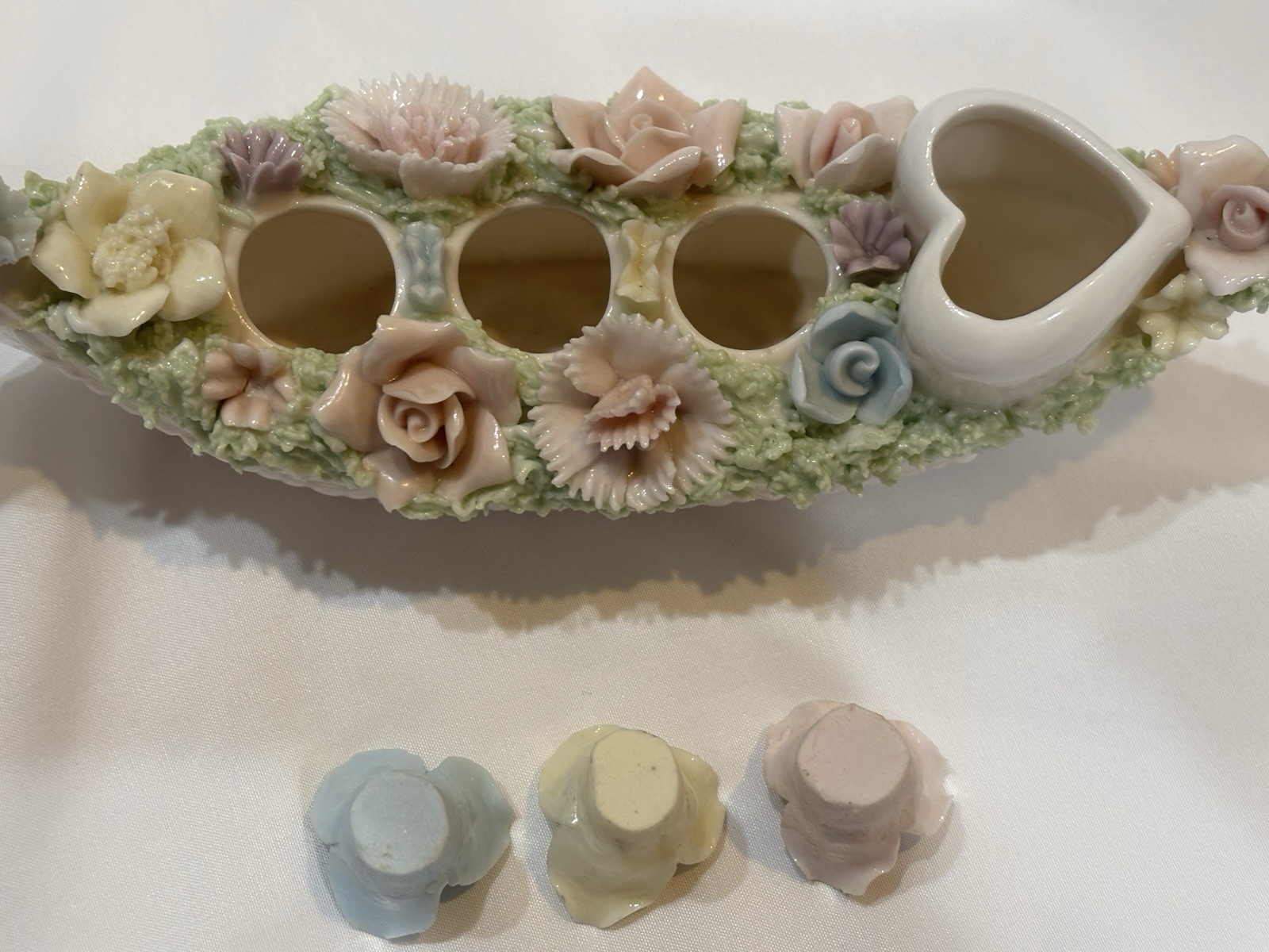 Vintage China Porcelain Gondala Lipstick Holder 3 Removable Roses