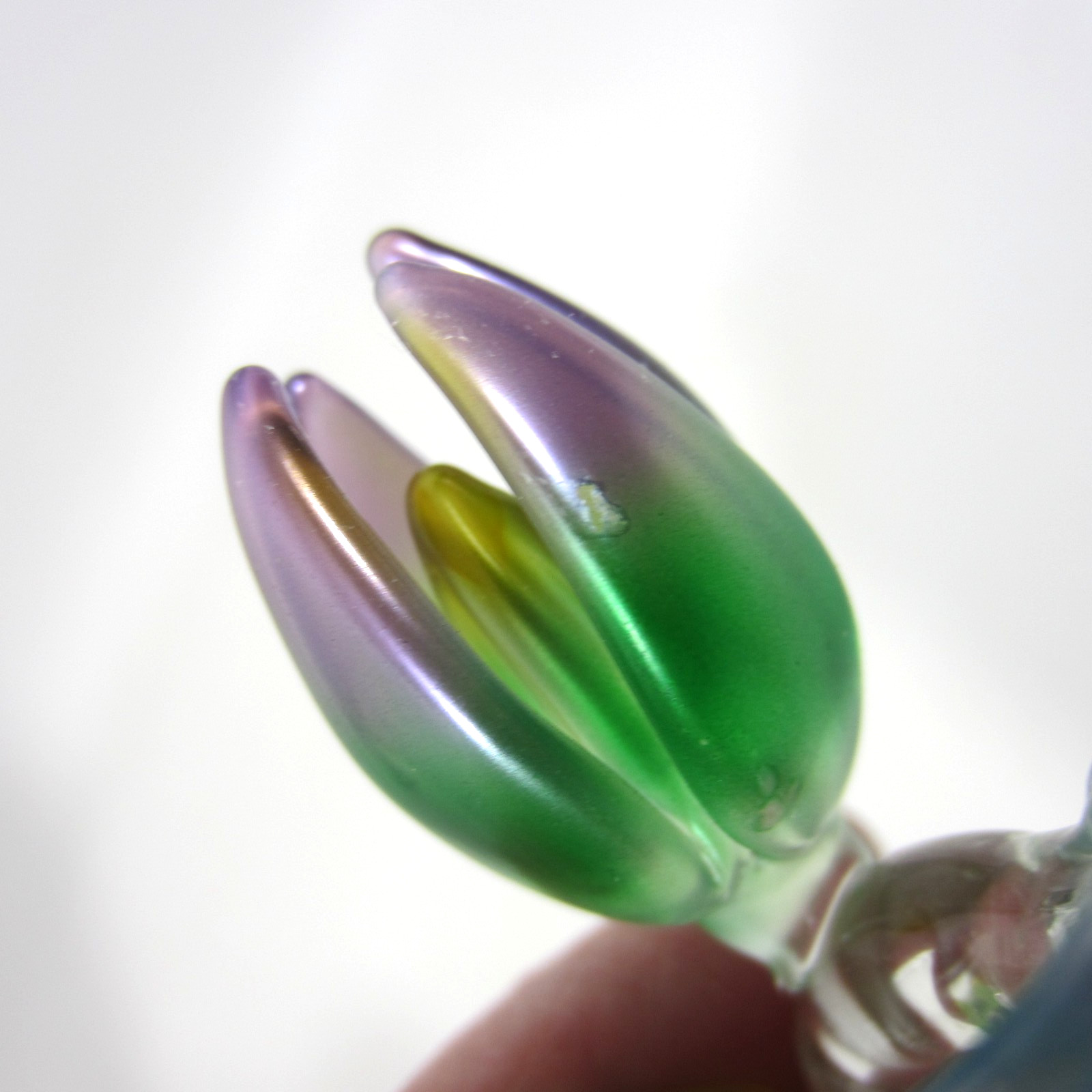 Vintage 90s Frosted Lampwork Glass Tulip Lily Flower Figure Mirror 4″ in Box NEW