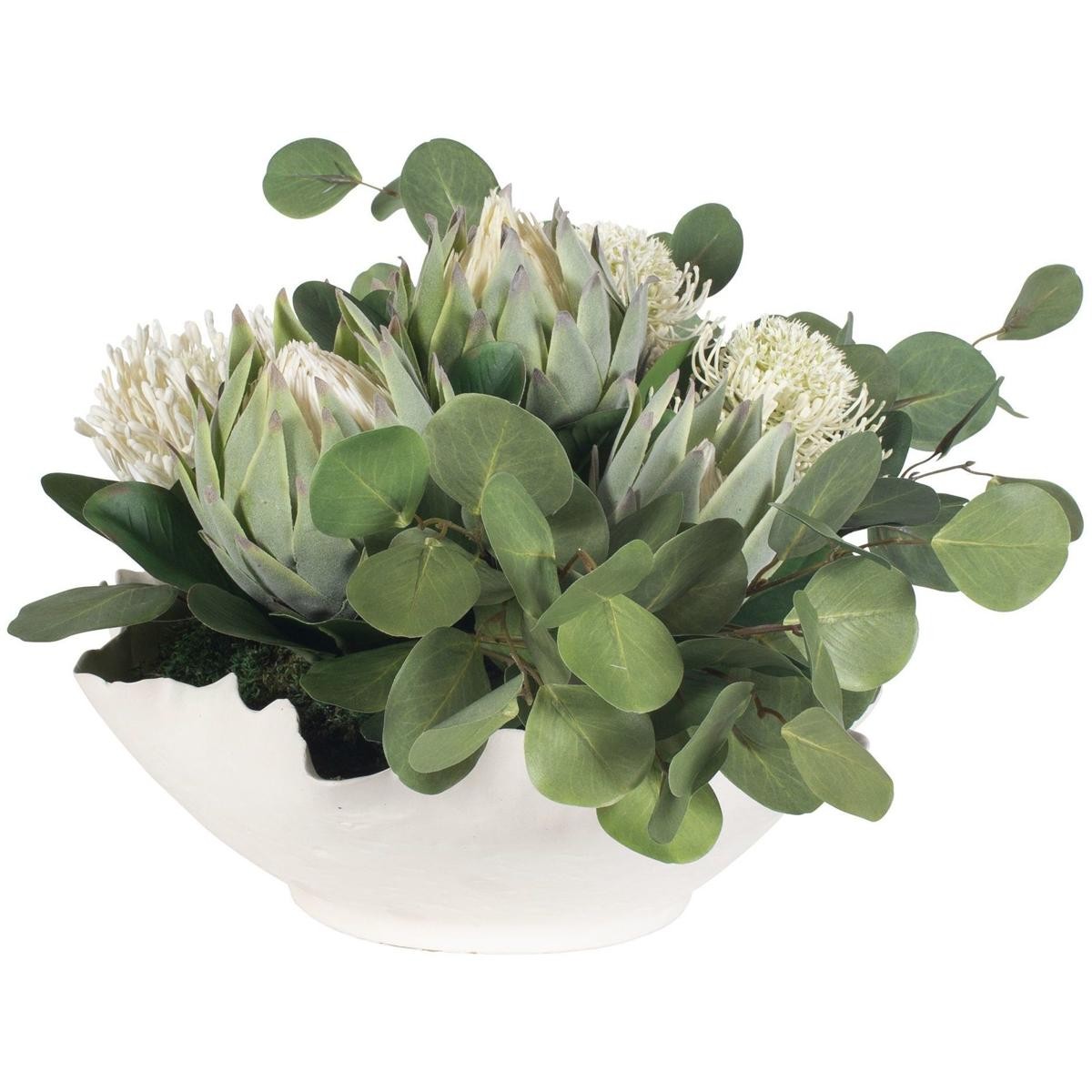 Uttermost 60256 Protea Blooms Off-White and Green Bowl Centerpiece