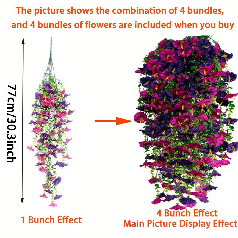 4pcs Artificial Hanging Petunia Plants Fake Trailing Flower Indoor Outdoor Decor