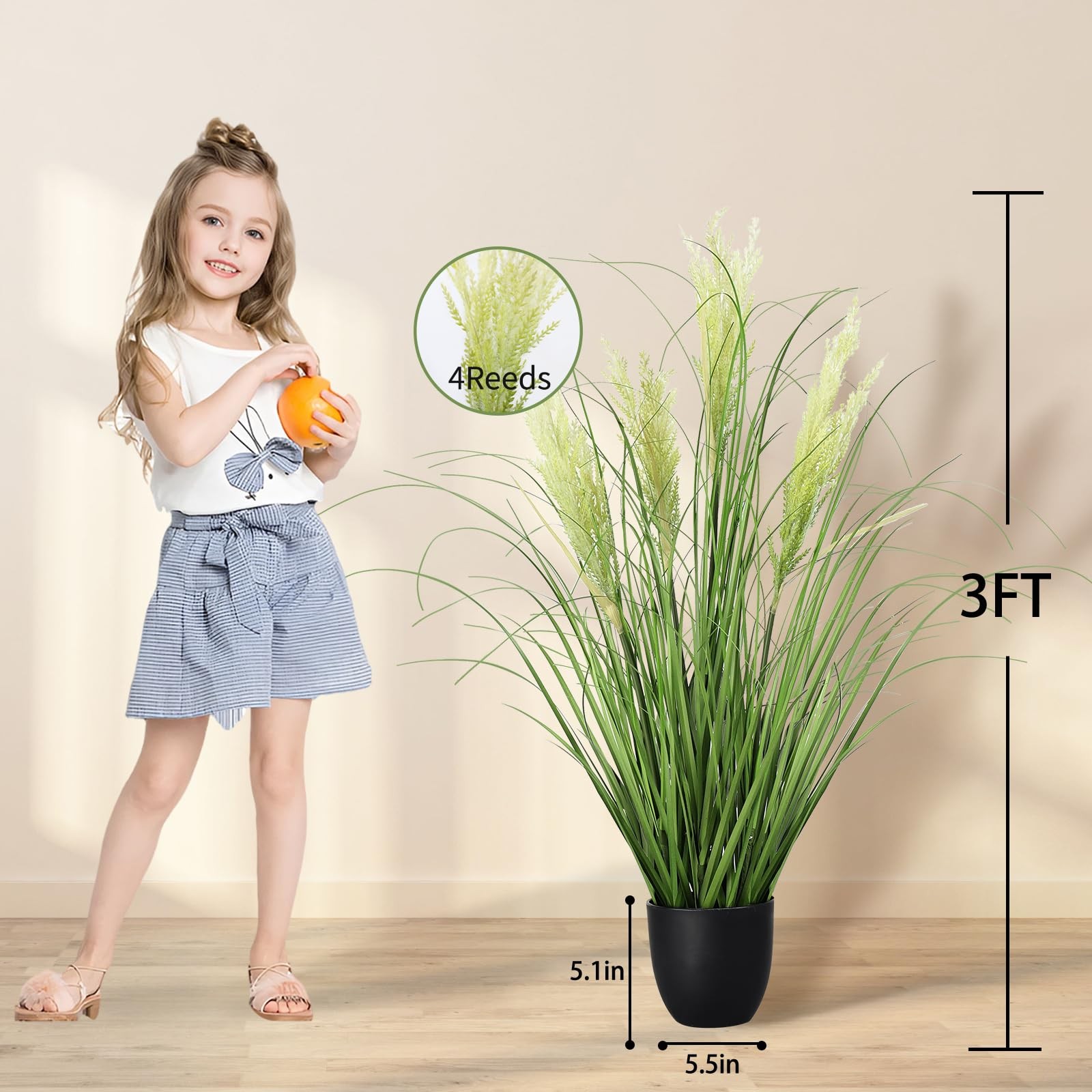 3ft Artificial Plants Onion Grass, 35 in Fake Shrubs Wheat Grass in Pot, for …