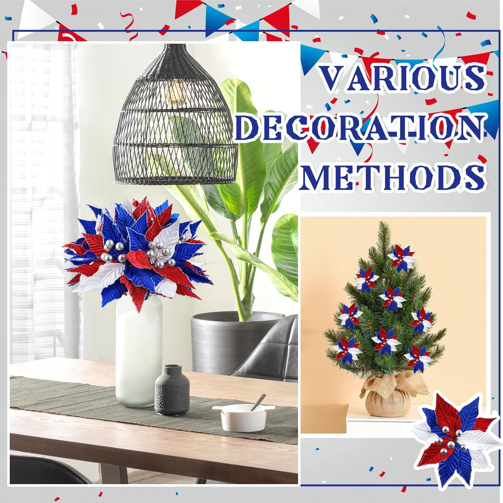 9 Pcs 4th of July Artificial Flowers Red White Blue Flowers Bouquets Patrioti…