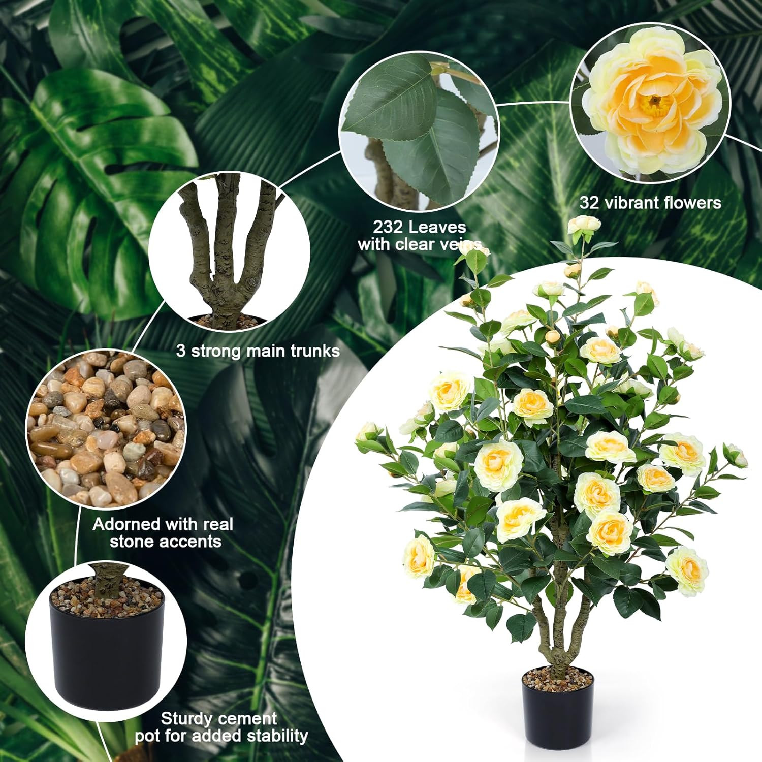 42″ Artificial Camellia Tree 2 Pack with 32 Flowers for Home & Office Decor