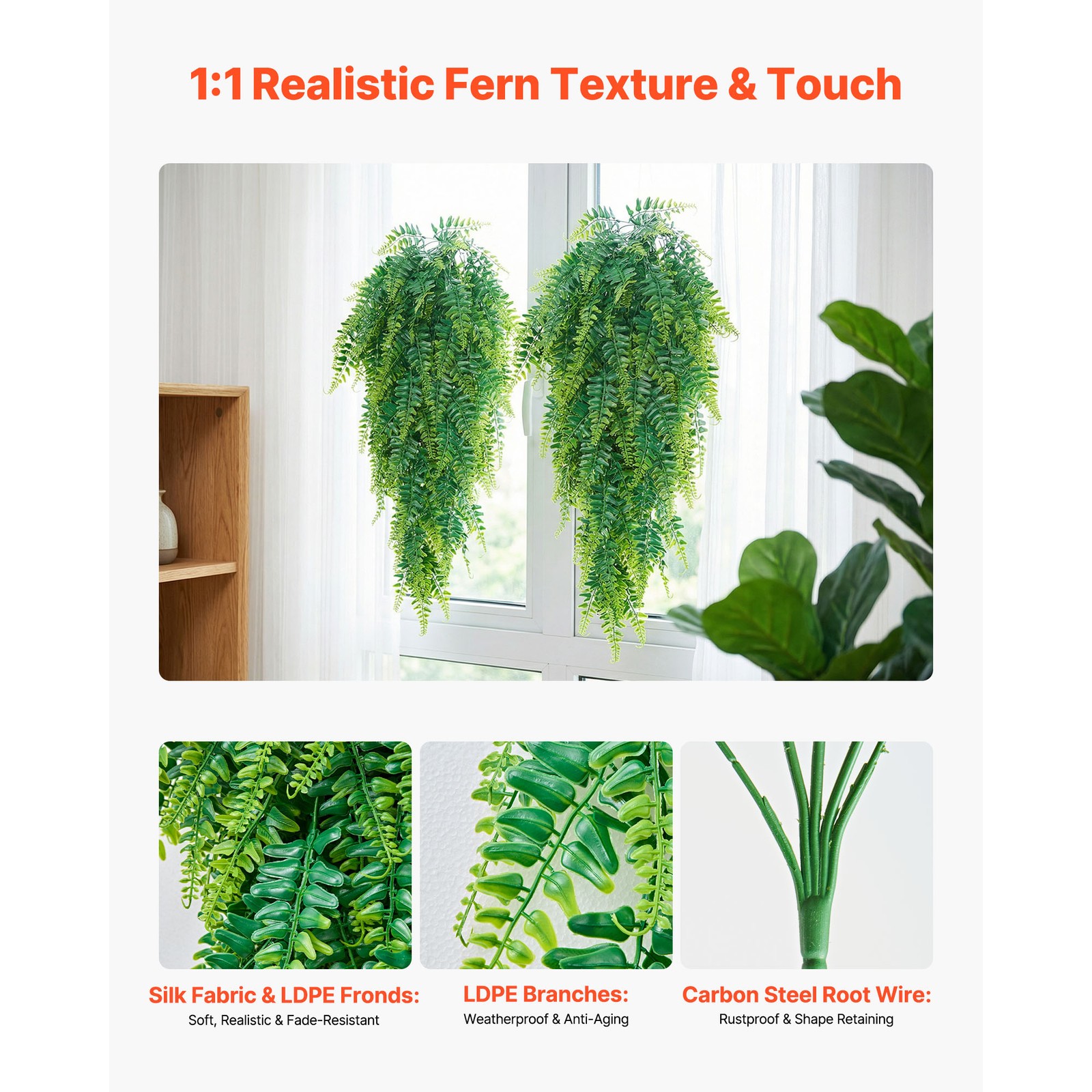 Uimoso 32″ Artificial Hanging Boston Fern Bush for Wall and Event Decor, 12 Pcs