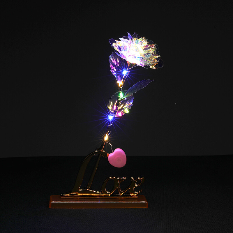 Crystal Galaxy Rose Flower Glass Dome 20 LED Lights Gift for Girlfriend Mom Wife