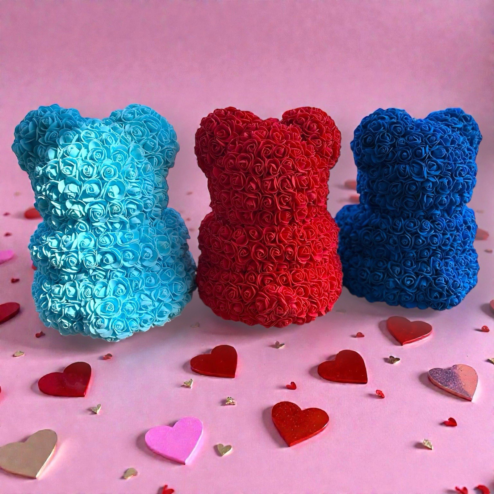 13” Eternal Rose Teddy Bear Blue Valentine’s Gift Faux Roses Gift Wrapped