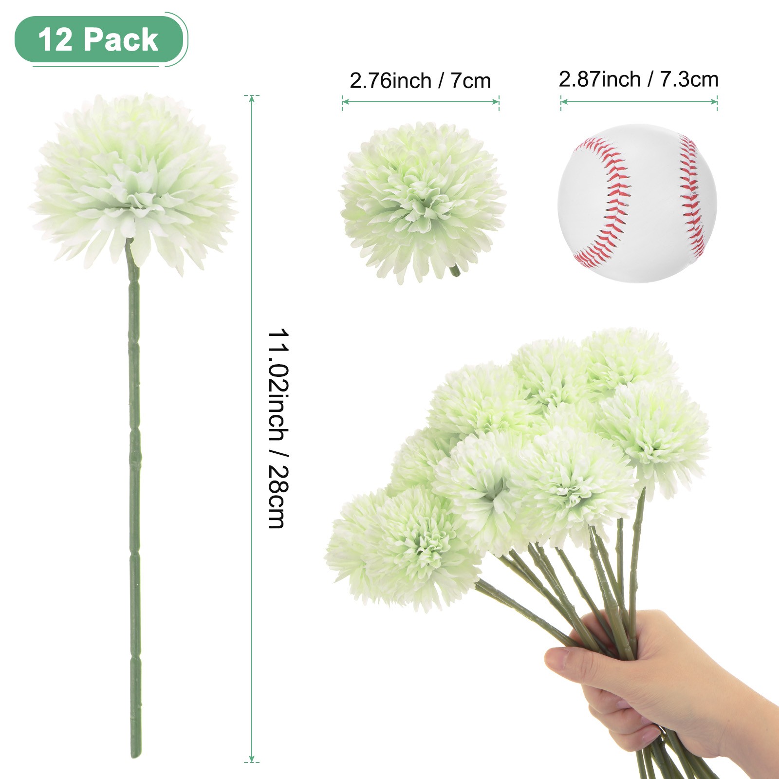 12-Pack Artificial Chrysanthemum Ball Flowers for Home Decor [Autumn Green]