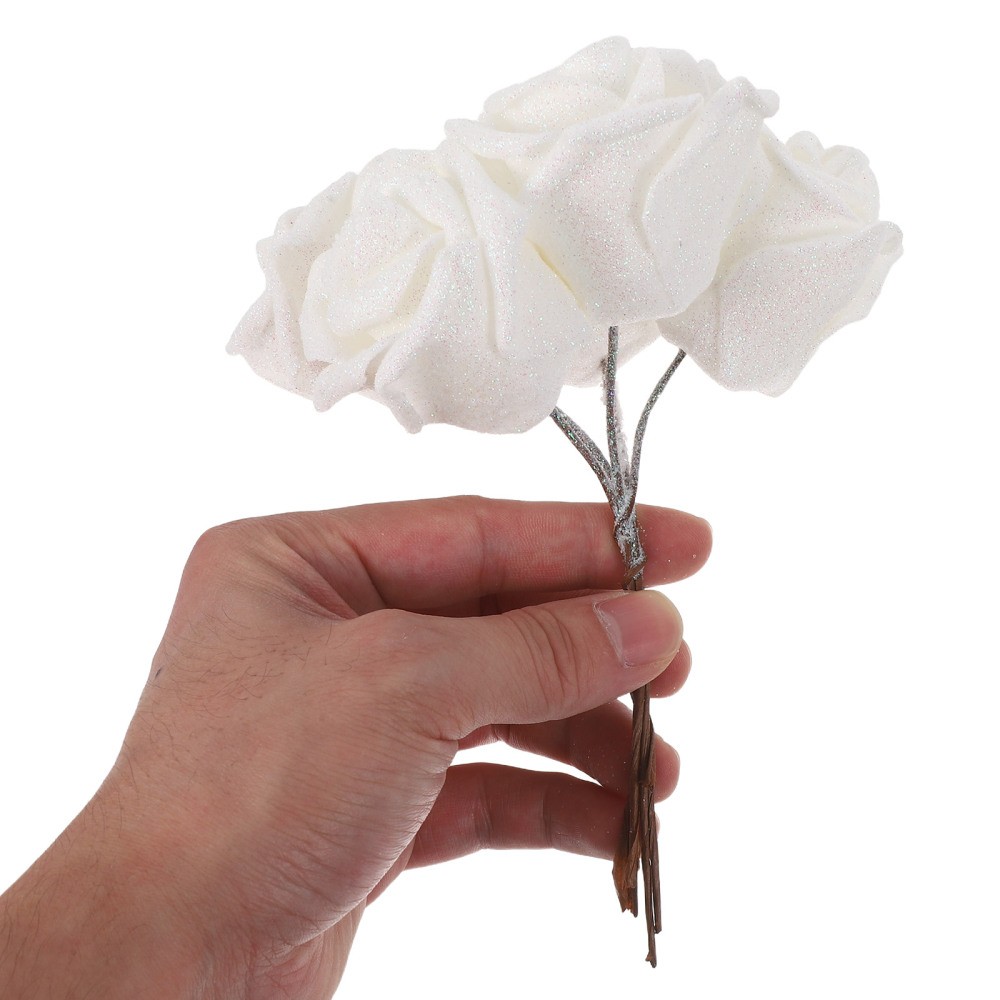 25 PCS White Rose Fake Flower Roses Artificial Flowers Stem