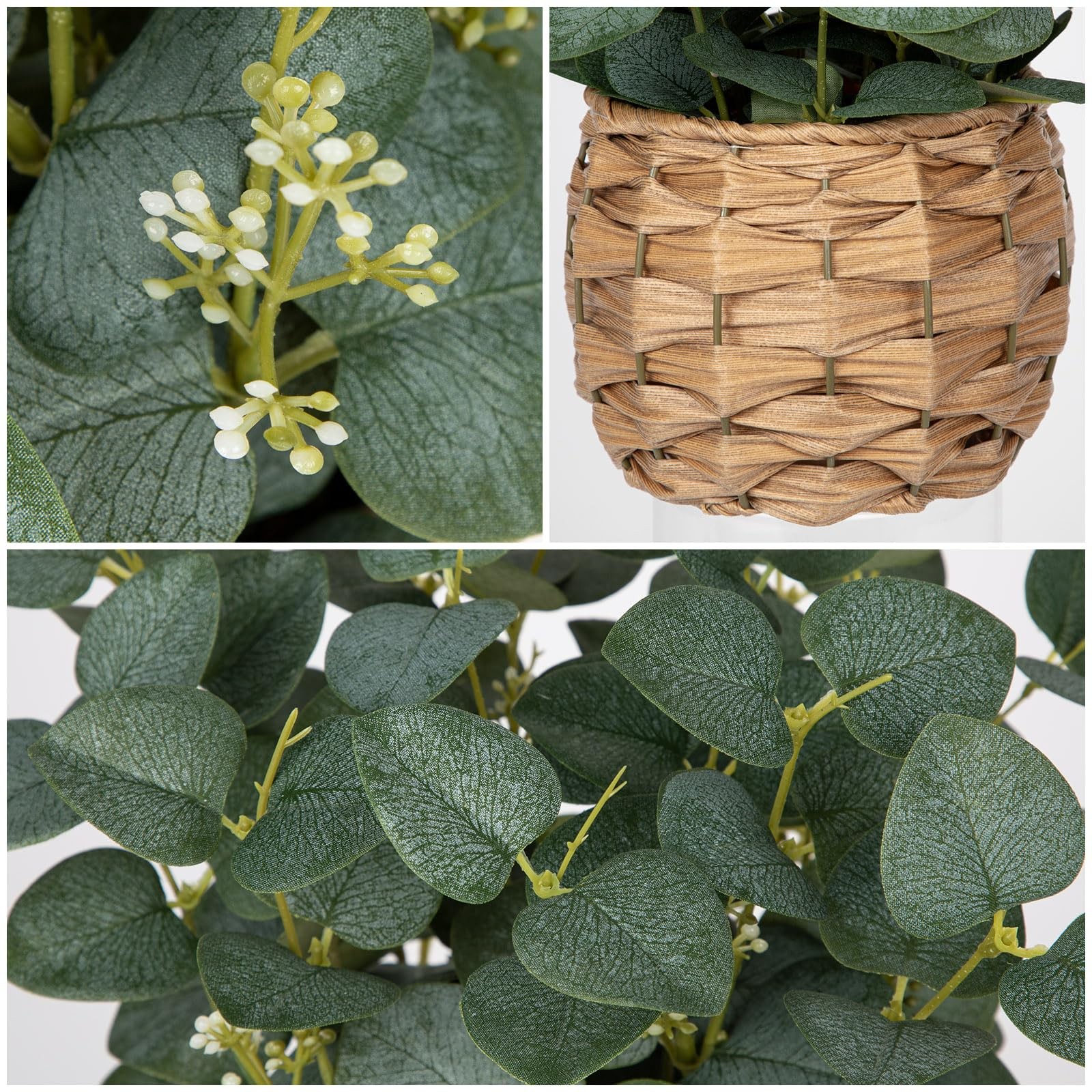 Artificial Eucalyptus Stems in Woven Basket Planter, 11″ Fake Plant Eucalyptu…