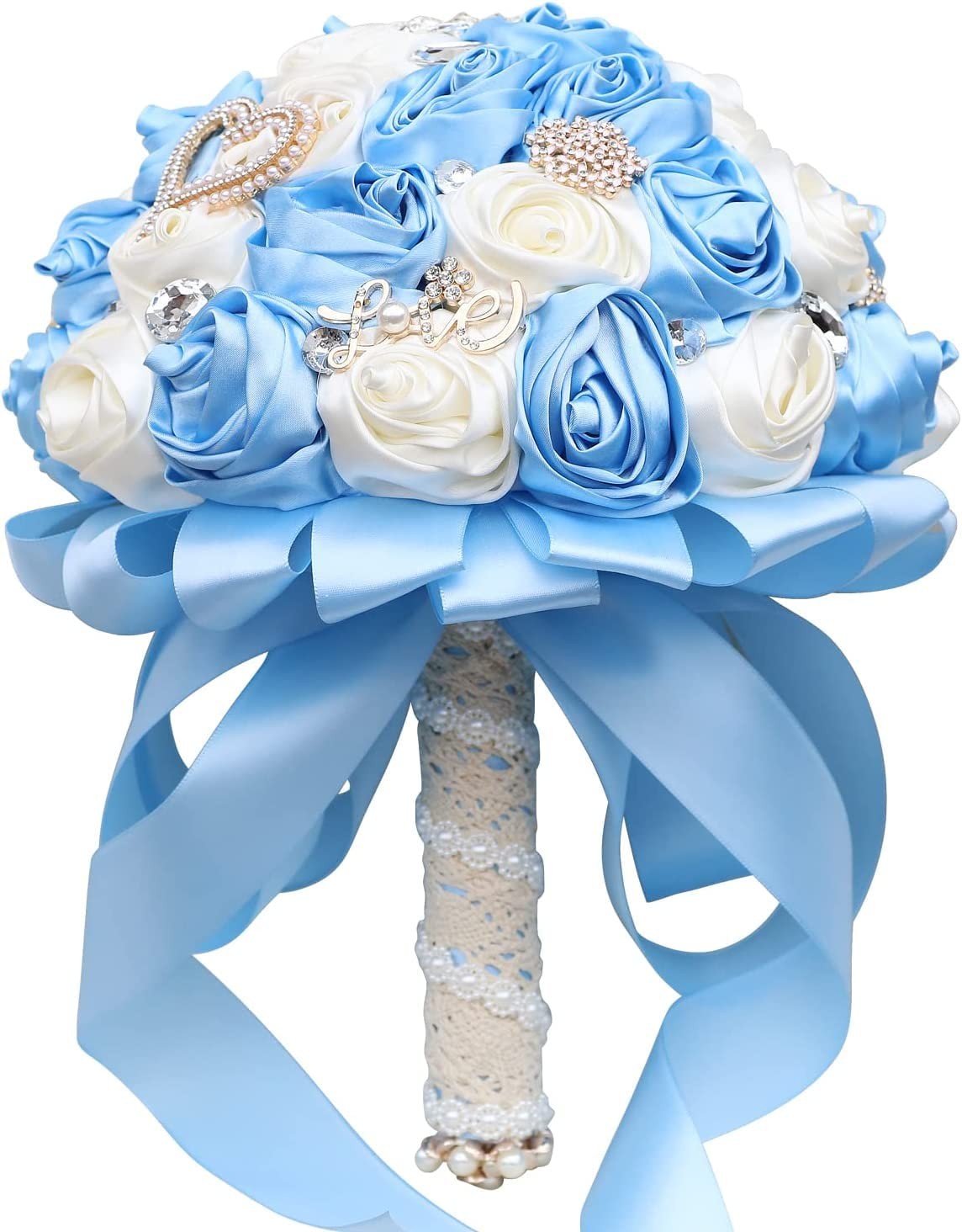 7.1 Inch Handmade Satin Rose Bridal Bouquet Toss Round Wedding Bouquet Throw …