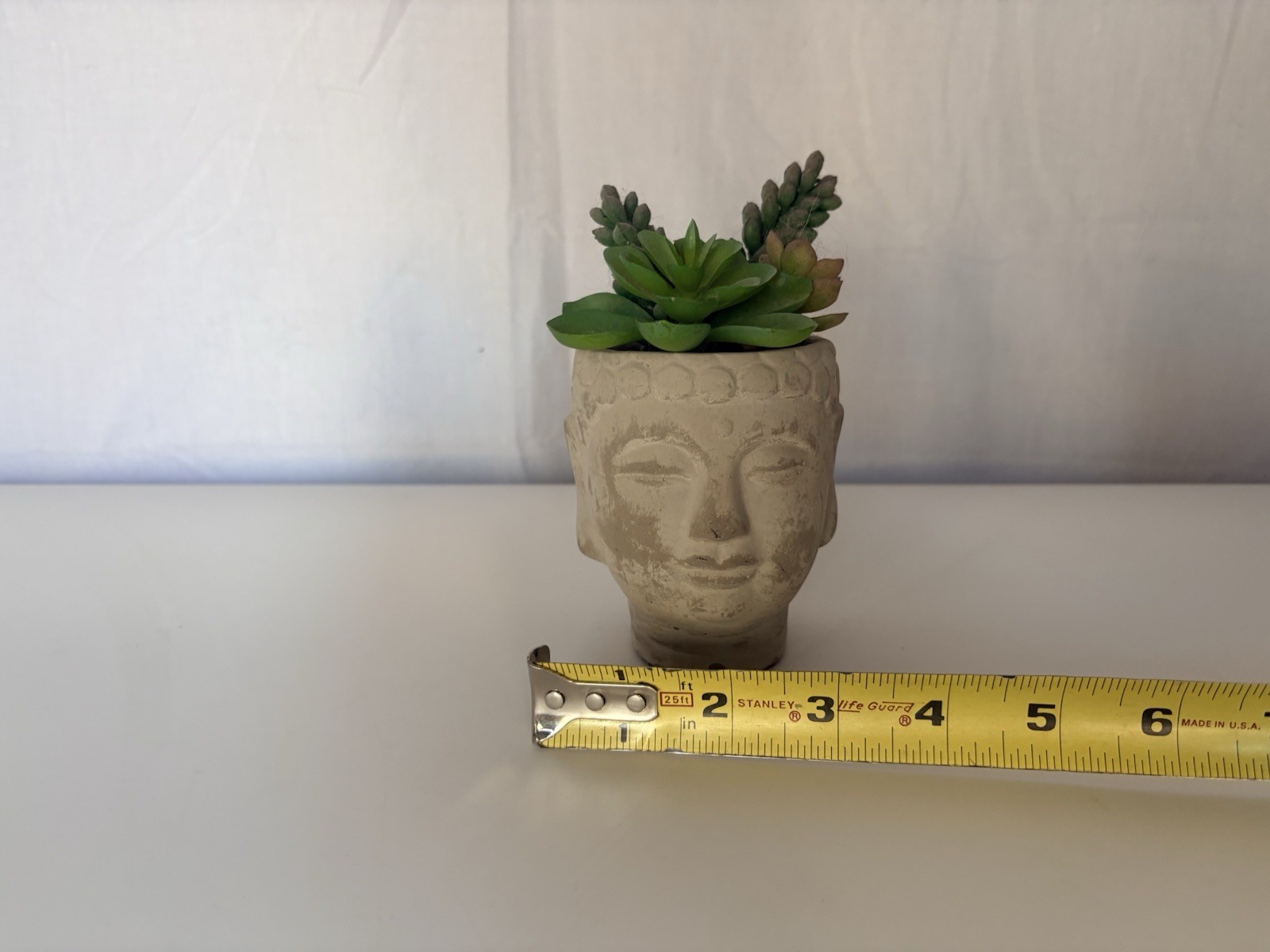 Buddha Head Concrete Modern Planter Faux Succulent Plant Decor Small