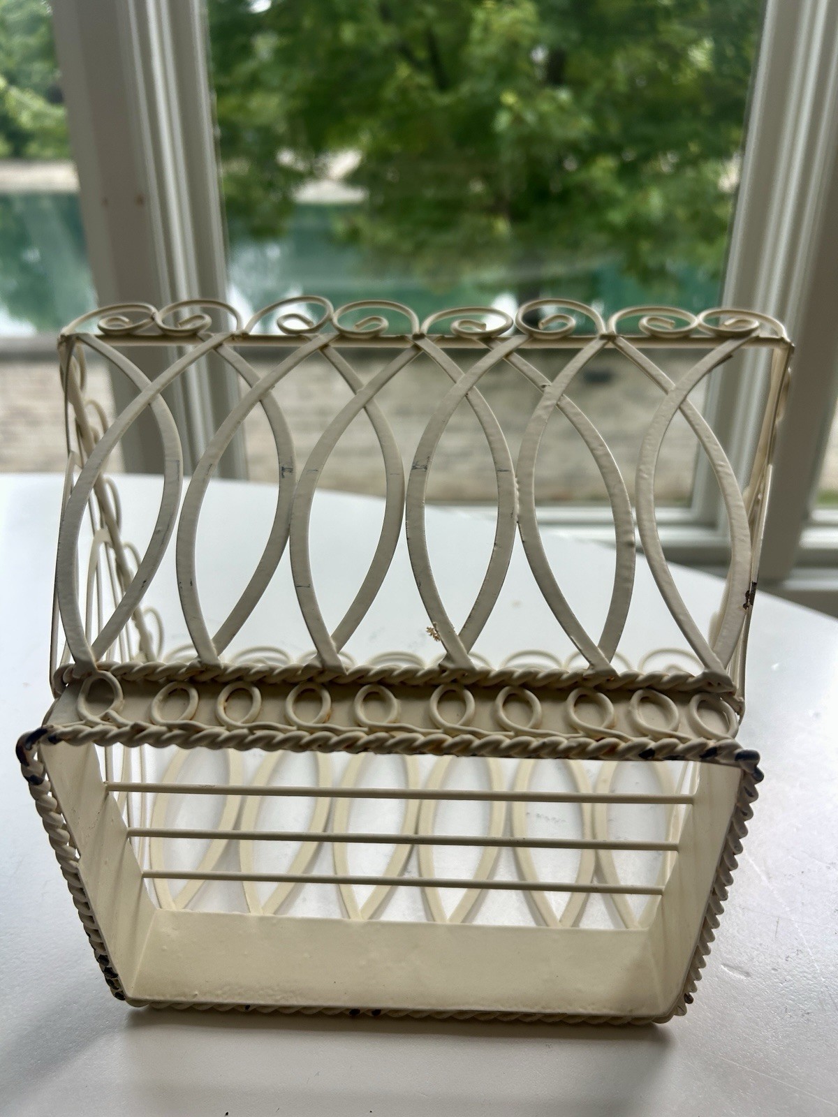 Vtg Metal Wire Basket Shabby Chic French Country Cachepot Plant Pot Holder