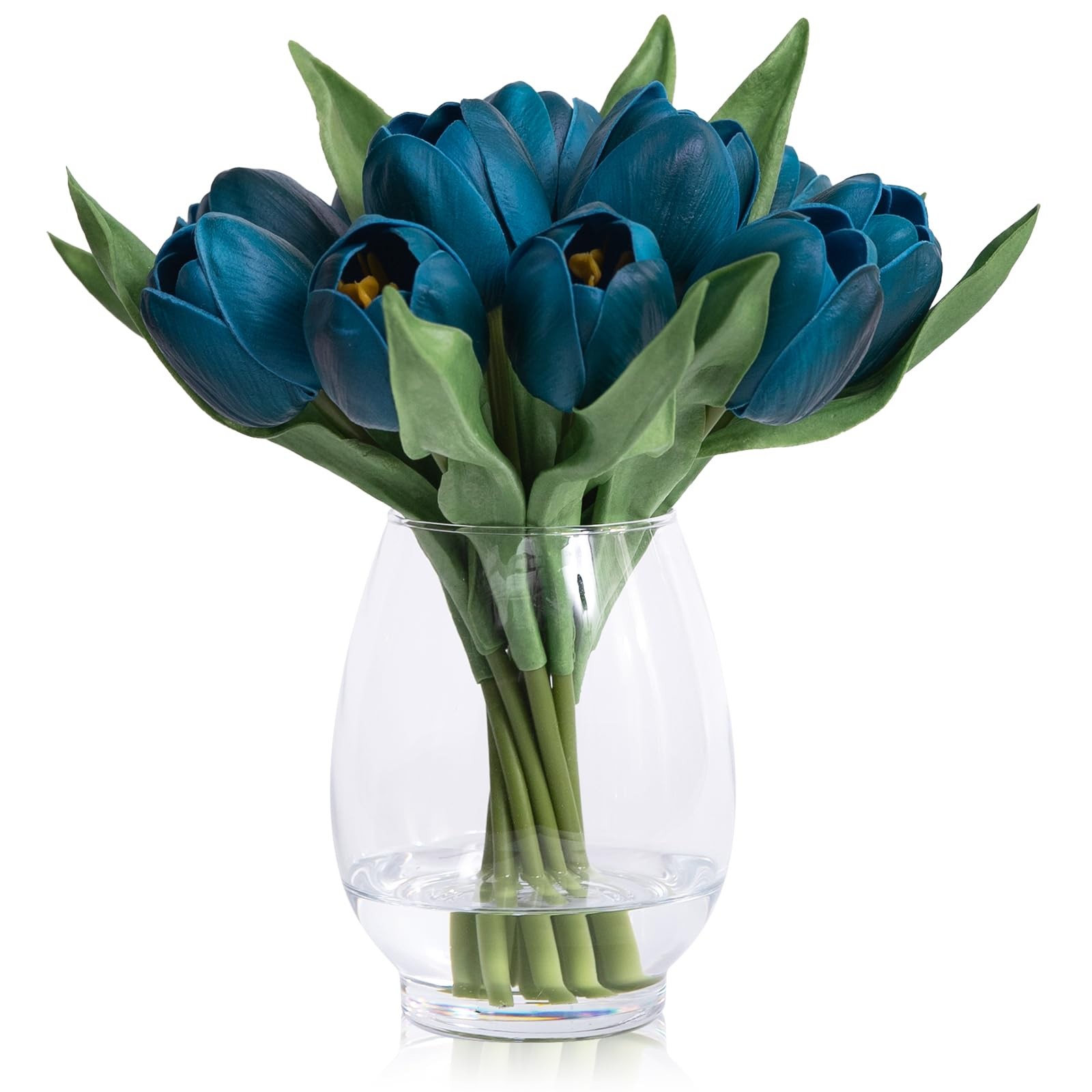 12 Pcs Fake Tulips Artificial Flowers in Vase with Faux Water, Foam Tulip Flo…