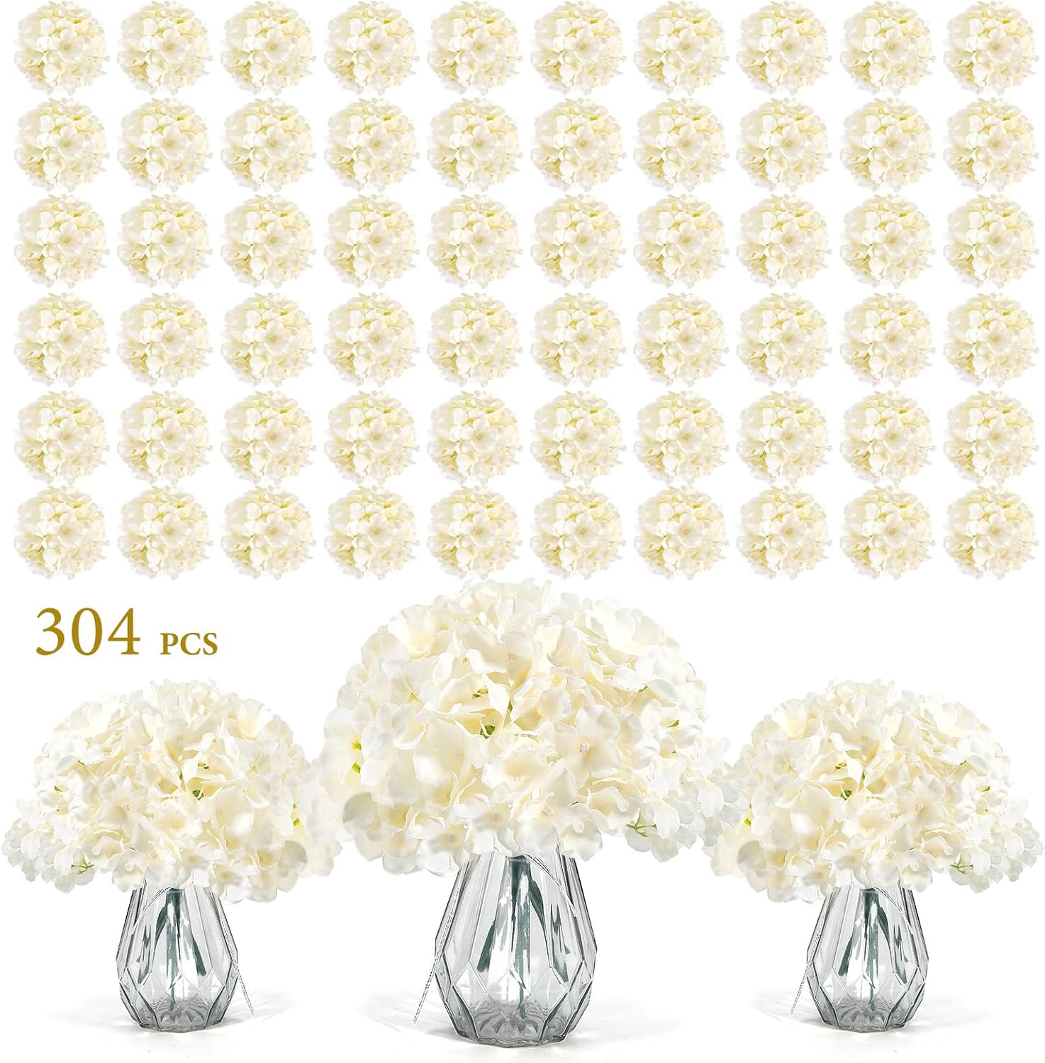 304PCS Champagne Silk Hydrangea Flowers for Home Wedding Party Decor