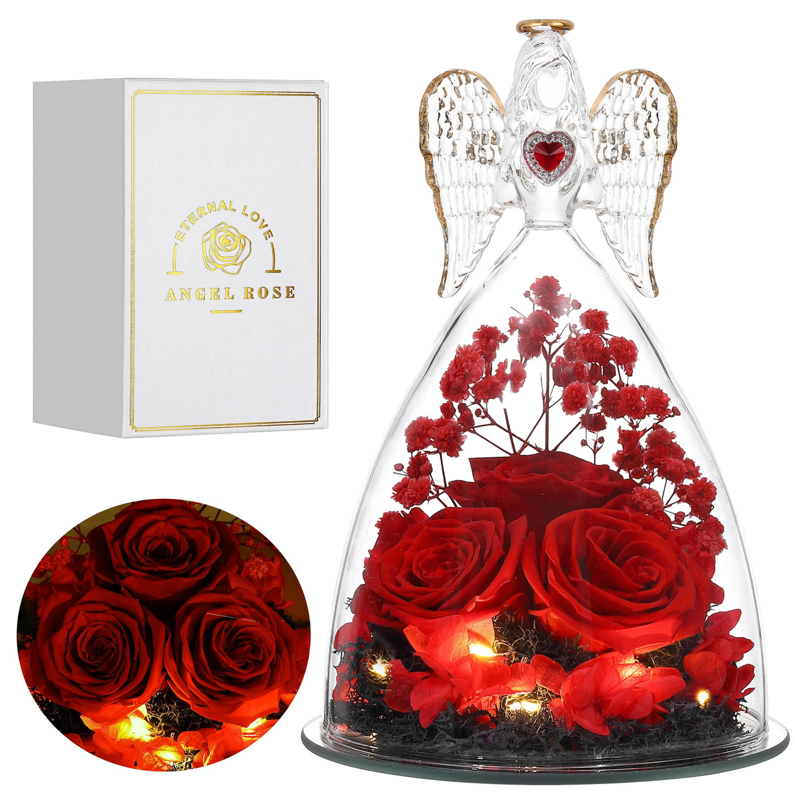 Mothers Day Rose Gifts for Women, Large Angel Figurines with Real Roses, Pres…