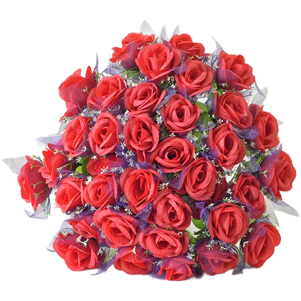 Wedding For Home decor bouquet 36 peach silk roses with purple gauze 43cm tall