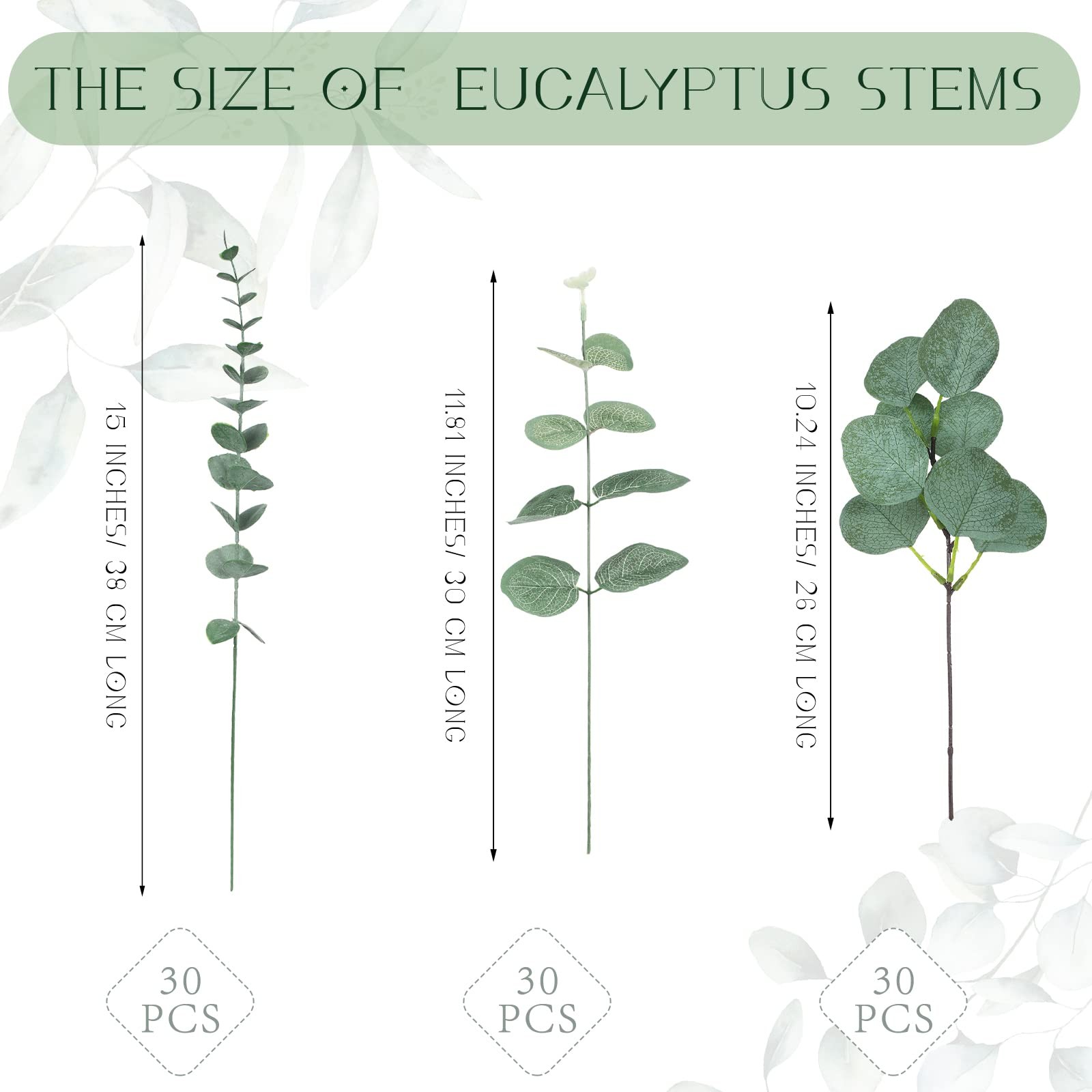 90 Pcs 3 Kinds Mixed Artificial Eucalyptus Leaves Stems Bulk Silver Dollar Le…