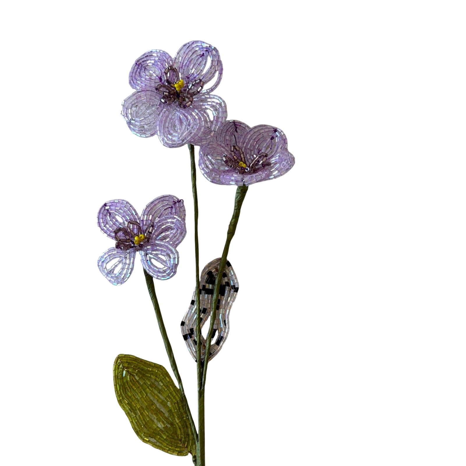 NEW Mackenzie Childs Purple Pansy Beaded Flower Stems 4pc 4×20