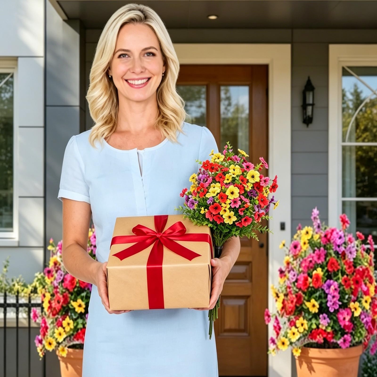 Artificial Outdoor Flowers with Stake, Artificial Petunias with Ground Stake,…