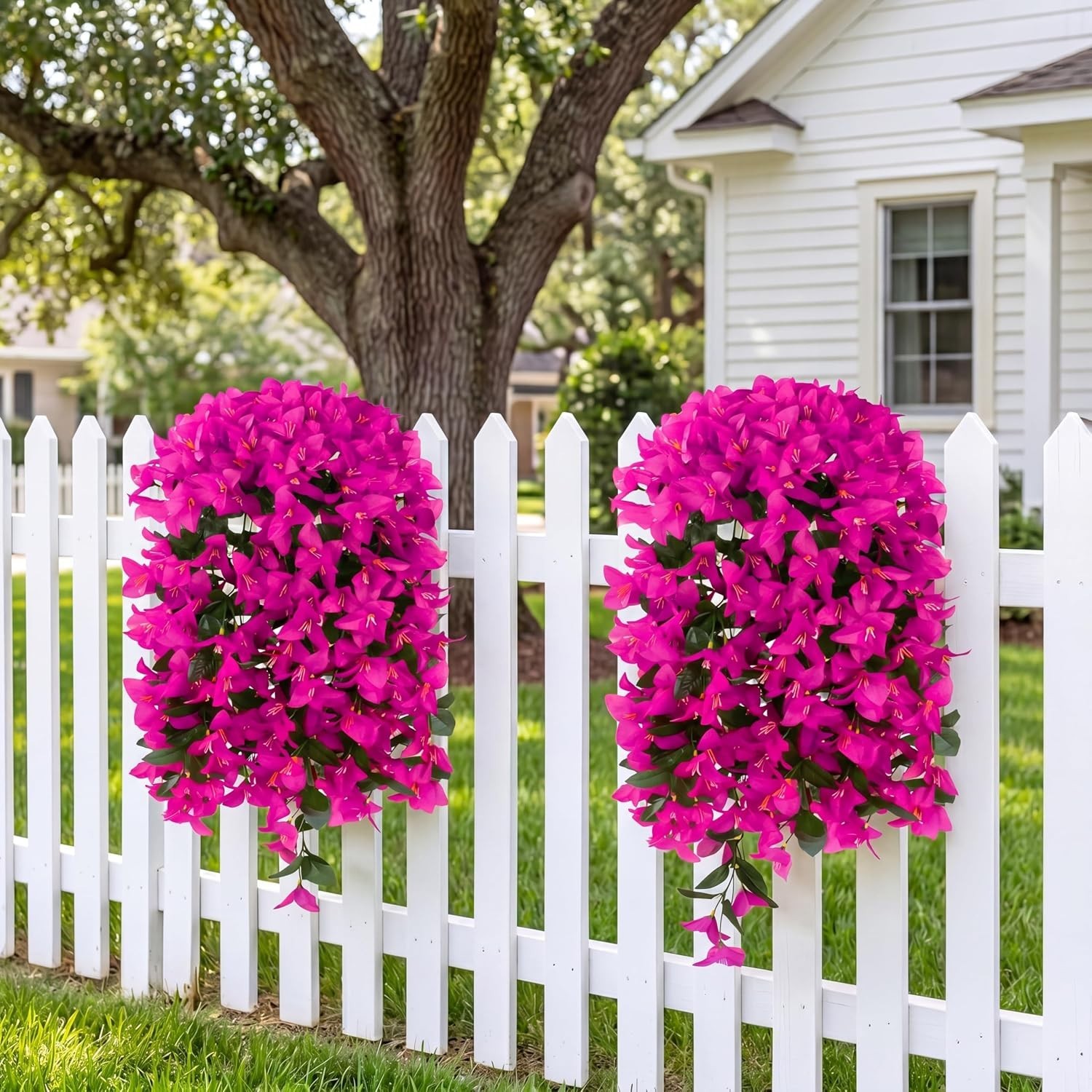 Fuchsia Faux Bougainvillea Hanging Plants – Durable Silk Decor for Outdoors
