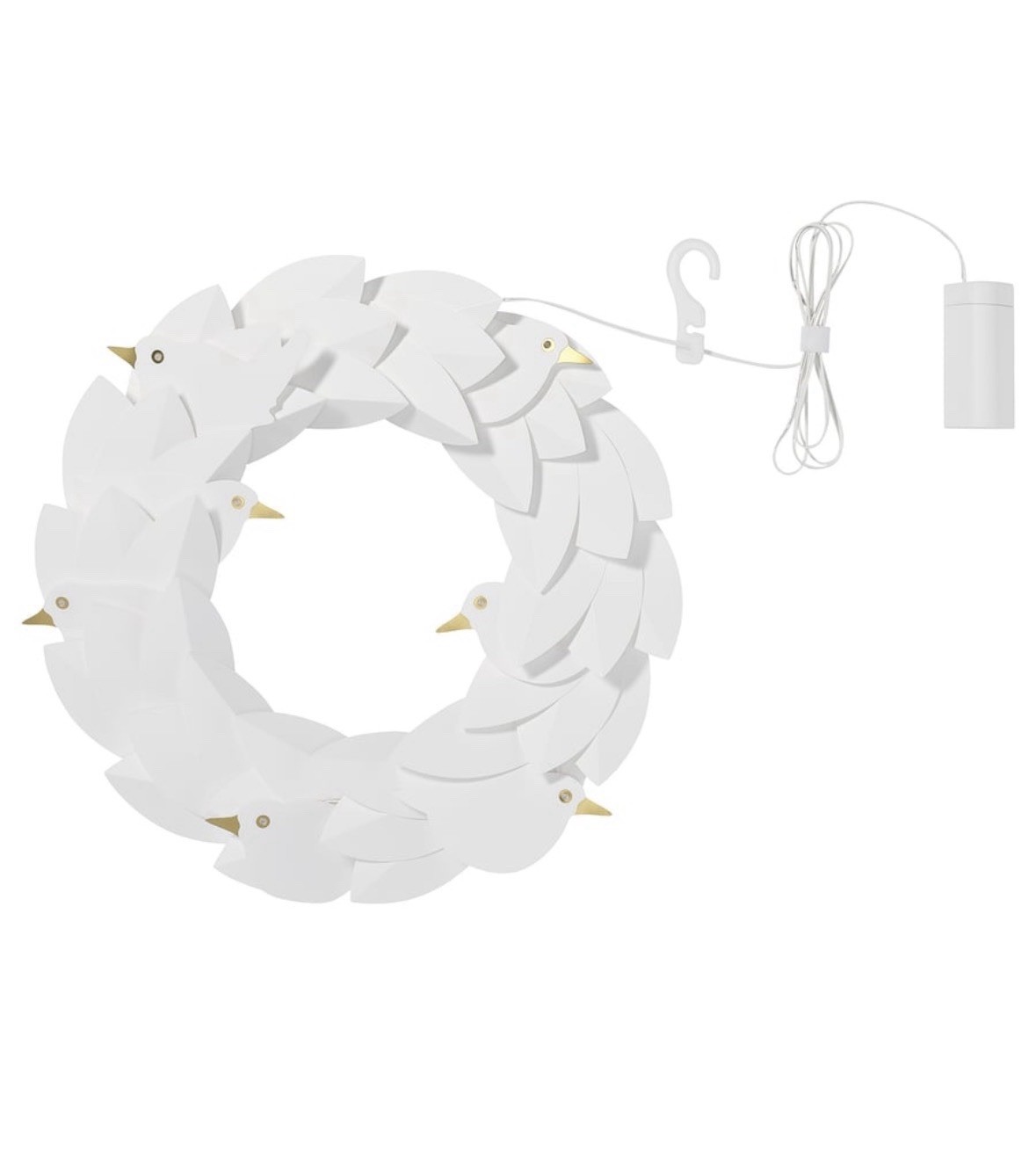 IKEA Wreath Strala LED Illuminated 14”Hanging Dove Bird White Paper Style Decor