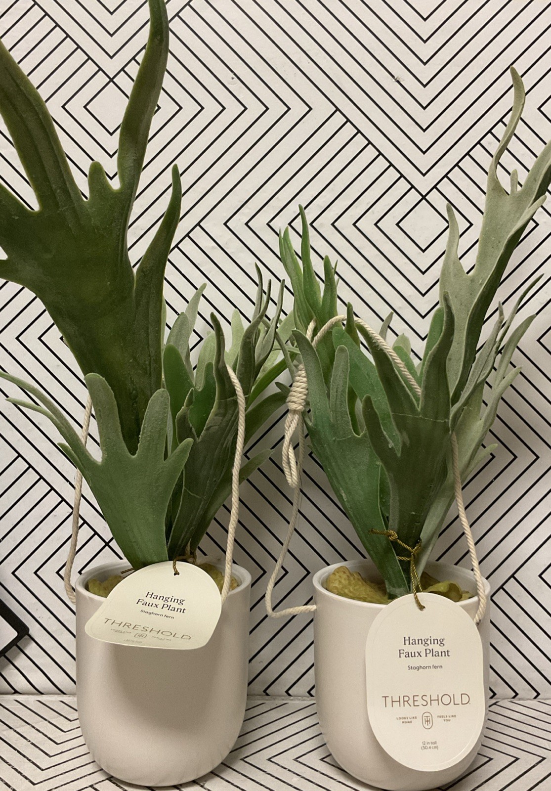 🥥 Threshold 12″ Hanging Staghorn Fern Artificial Plant🆕LOT OF 2‼️