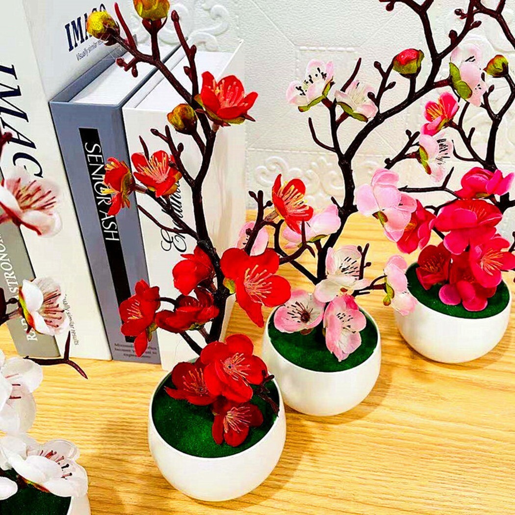 Bonsai Simulation Artificial Pot Plant Home Office Plum Blossom Decor