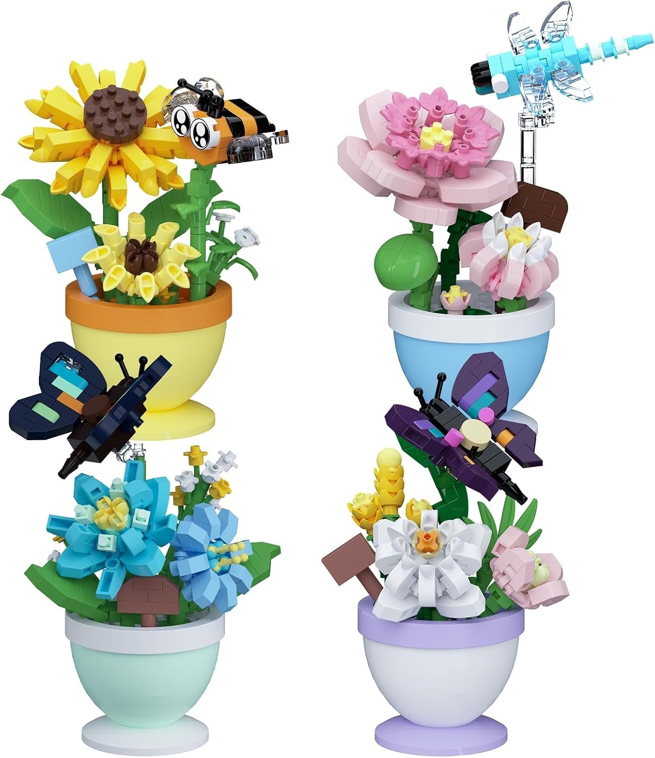4 Set Mini Flower Bonsai Building Toy Set | Cute insects potted plant micro b…