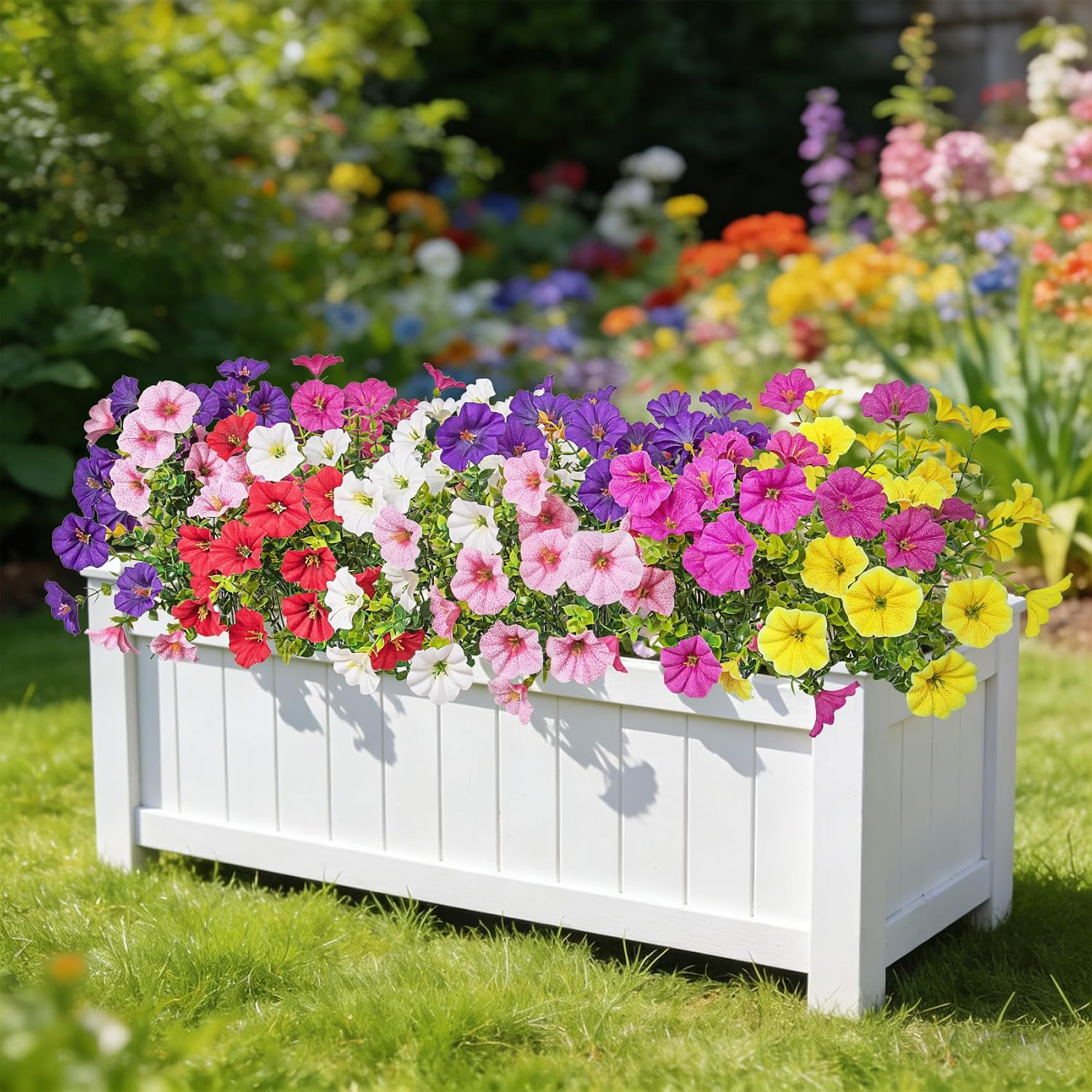 24 Bundles Artificial Flowers for Outdoors, Fake Petunias Flowers Silk Morning G