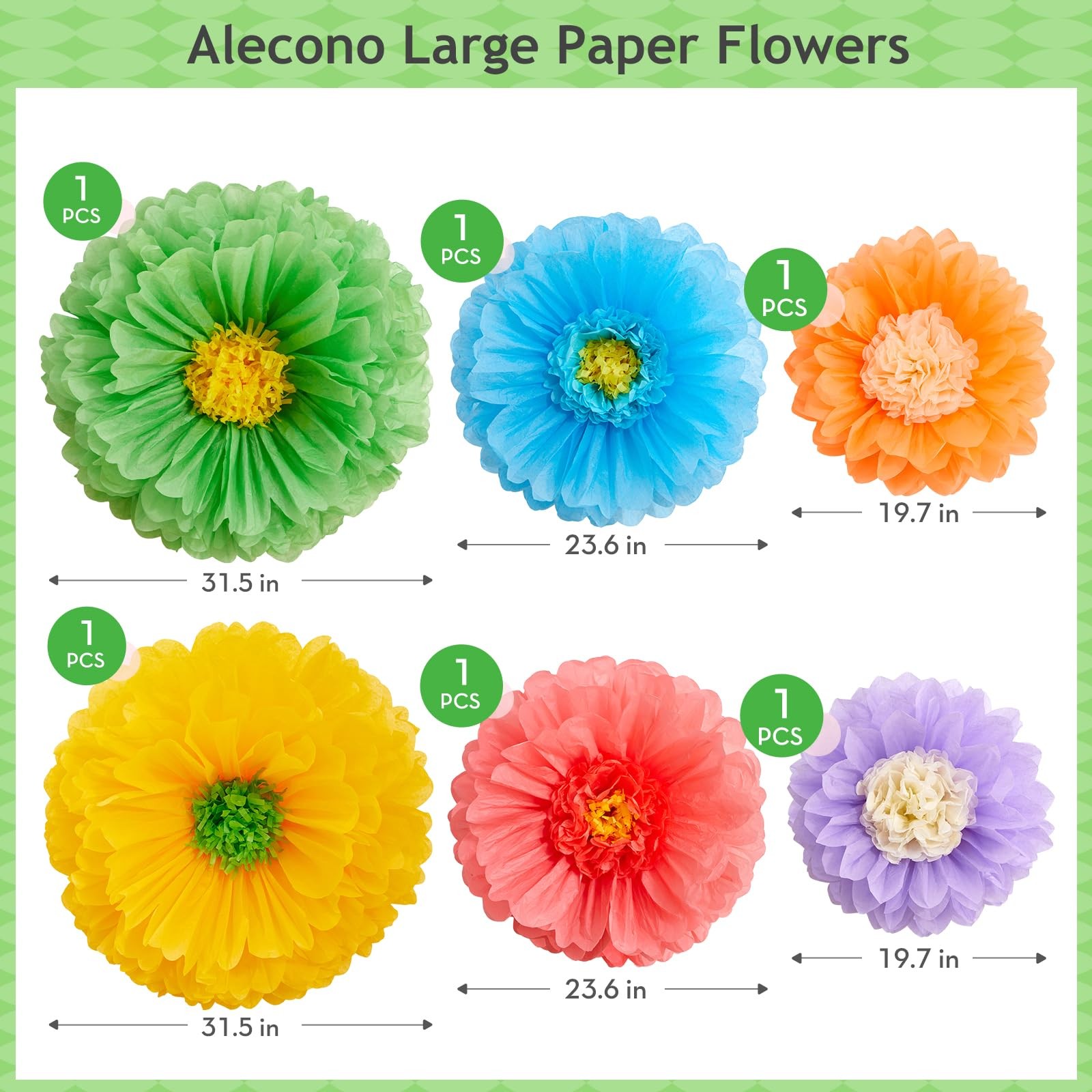 6 PCS Giant Paper Flowers Handcrafted Tissue 31x24x20 Inch Floral Backdrop