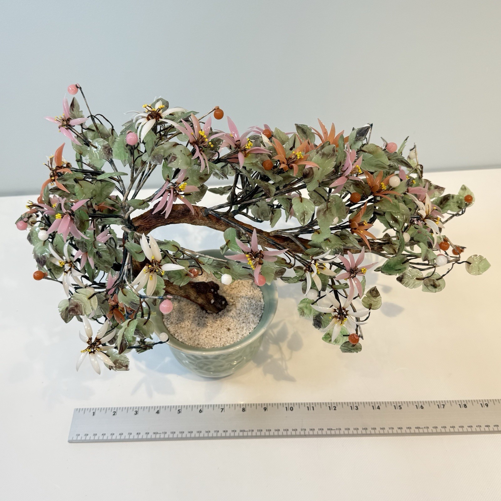 Chinese Glass Bonsai Cherry Blossom Tree 14”T x 18”L Art Decor Vintage SPRING