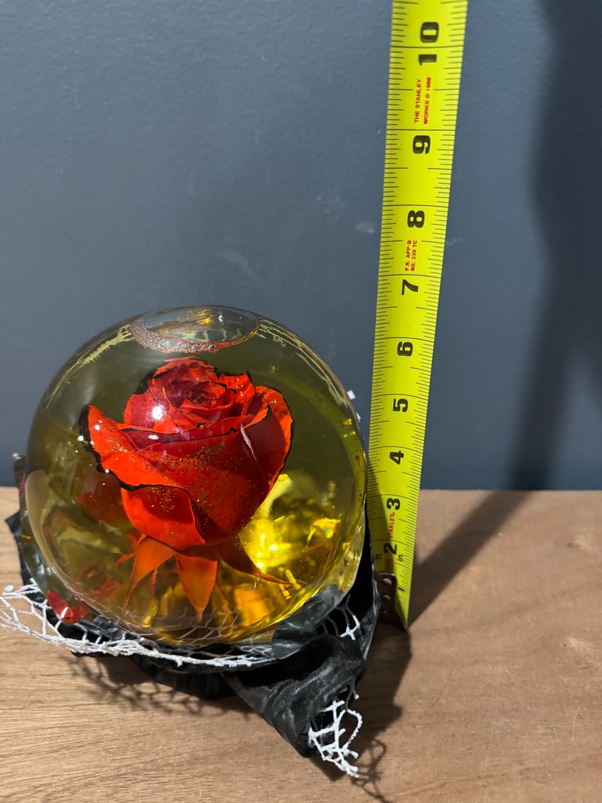 Forever Red Rose wBlack Edges In Glass Ball Water Dome Globe Large Real Rose