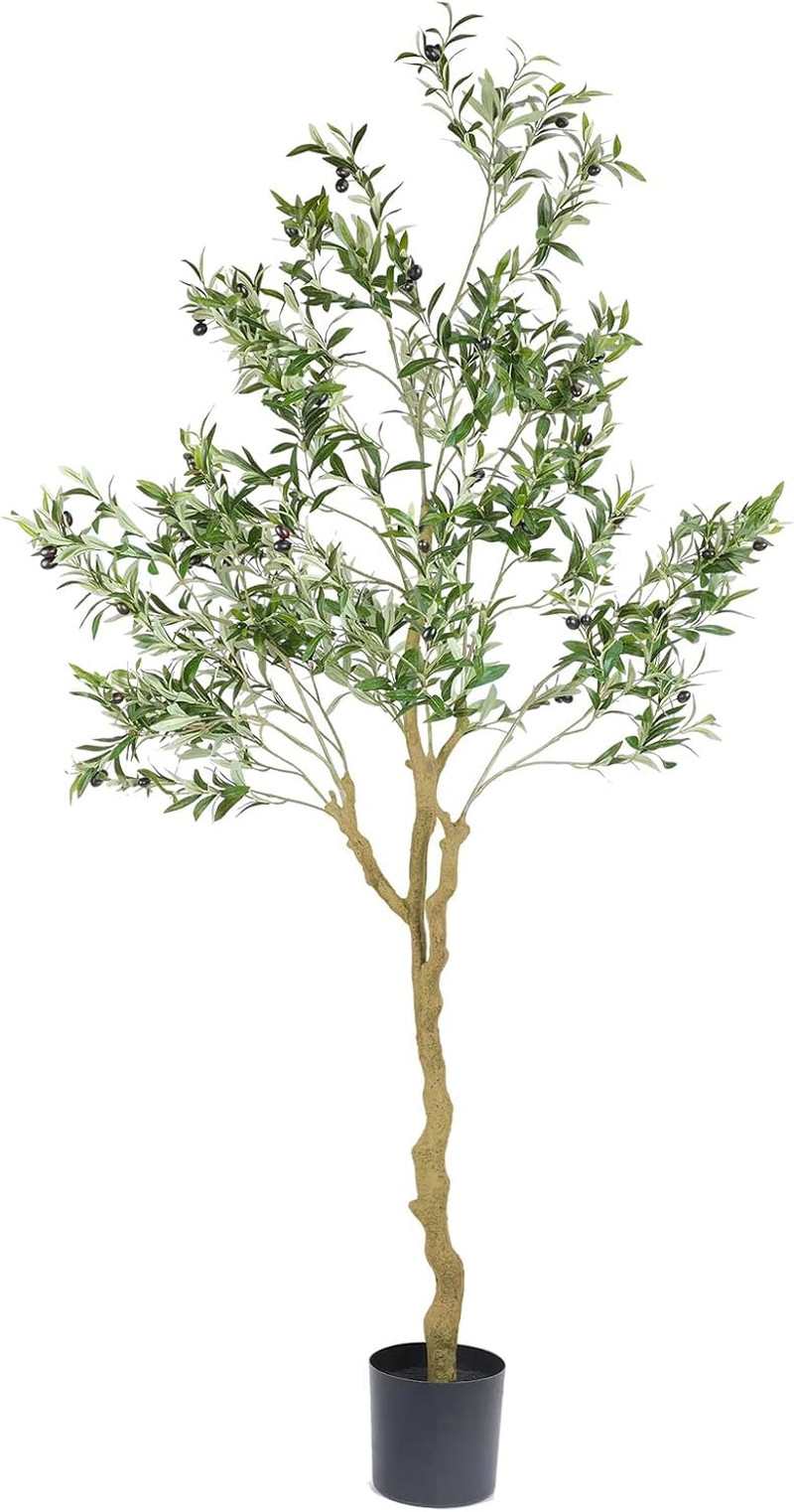 7Ft Realistic Faux Olive Tree with Fruits for Home & Office Decor