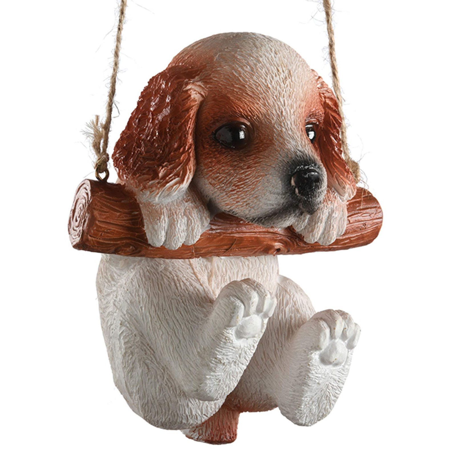 5 in. Spring Hanging Wall Decoration with King Charles Cavalier Puppy on Wooden