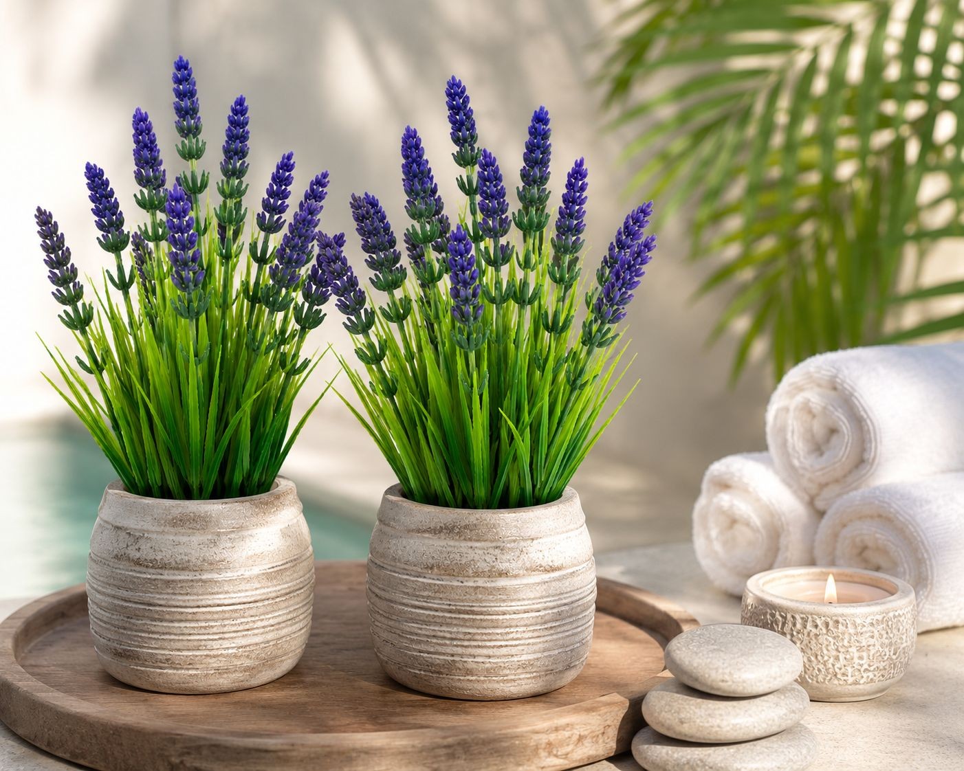 UV Resistant Faux Lavender Bunches Set of 2 Artificial Lavender Flowers Farmhous