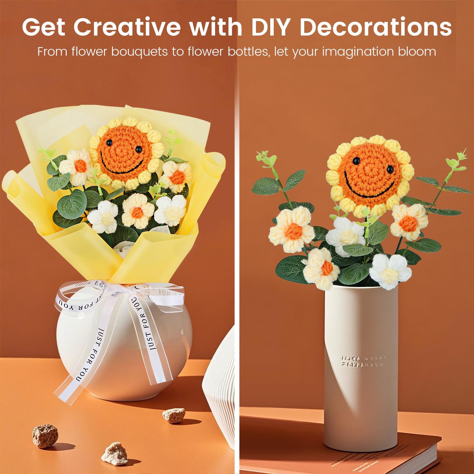 Handmade Crochet Sunflower Bouquet – Knitted Yarn Flowers, Artificial Flower …