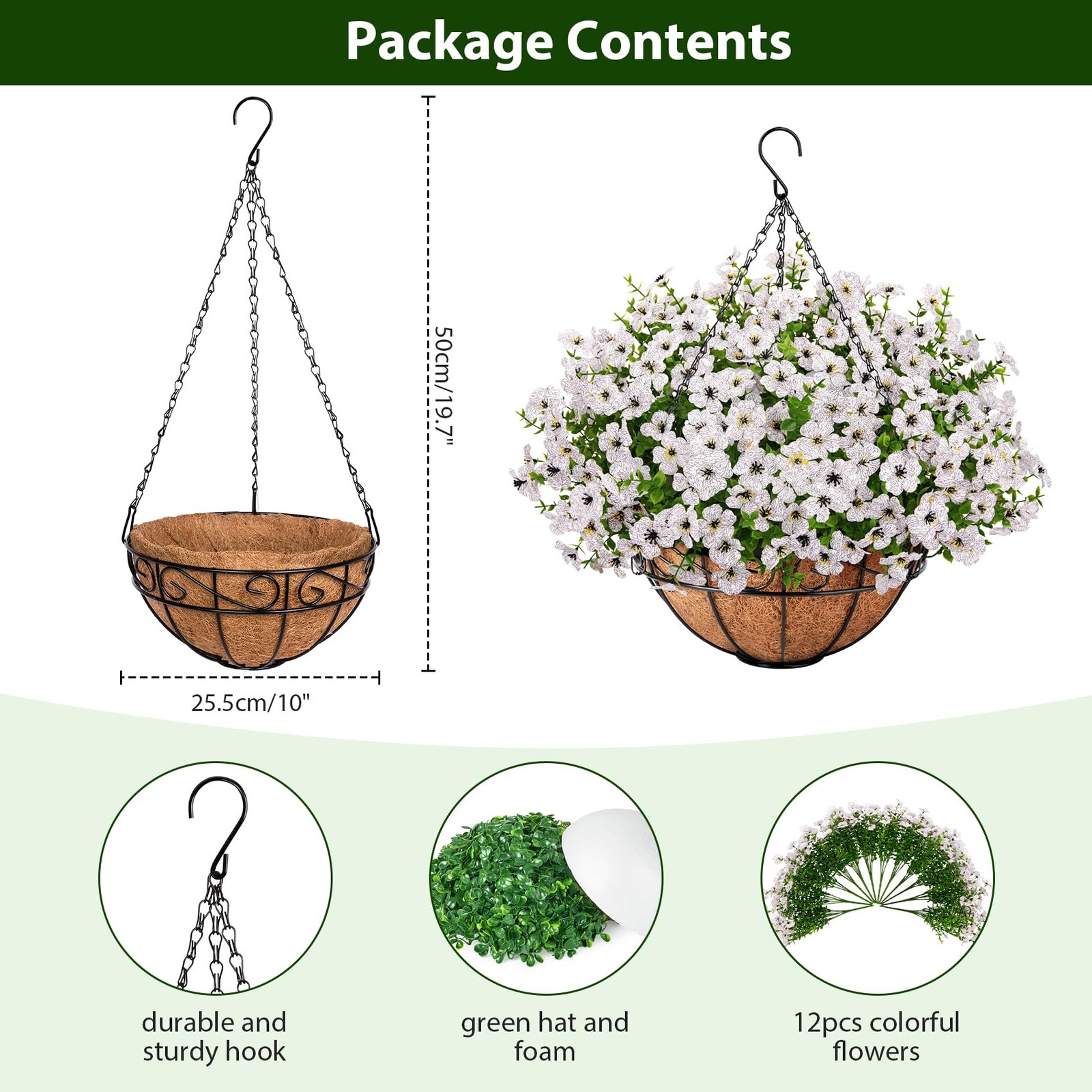 Artificial Hanging Flowers for Outdoors with Hanging Basket Fake Silk Flowers…